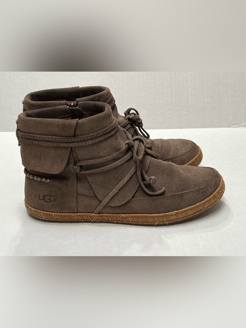 UGG Reid Suede Moccasin Lace Up Ankle Booties